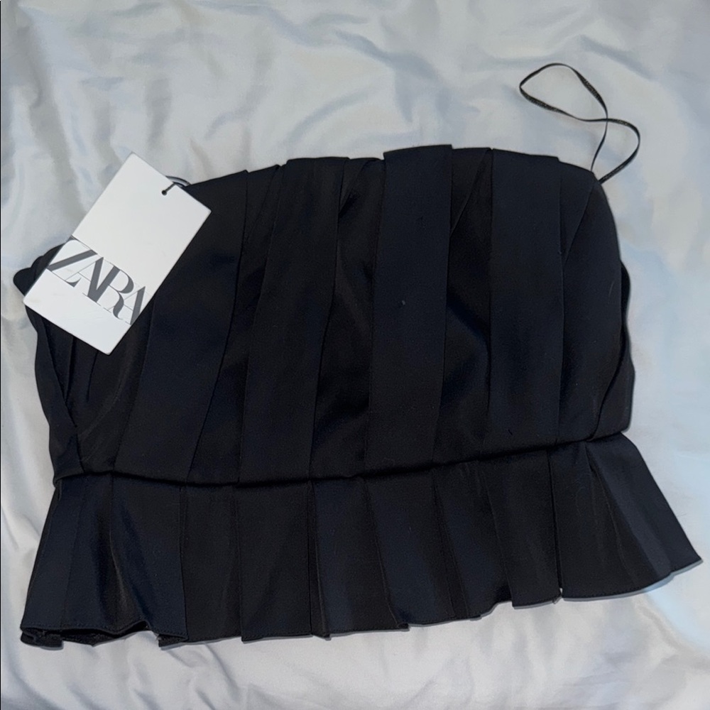 Zara Black Pleated Strapless Top